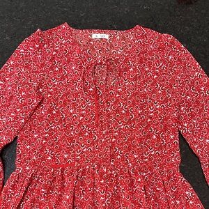 Max Studio Vibrant Red Floral Peplum Top‎ Bell Sleeves